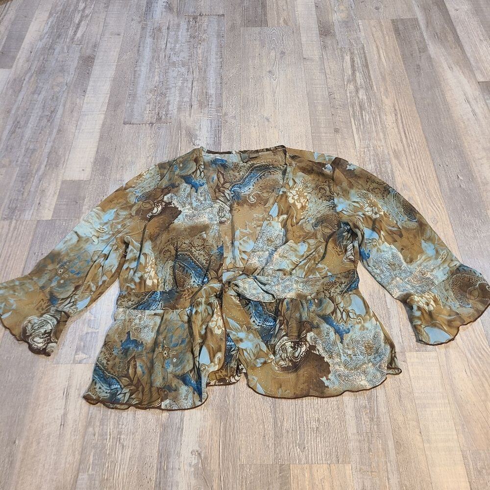 Serenade New York women's size XL overlayer tie front blouse
